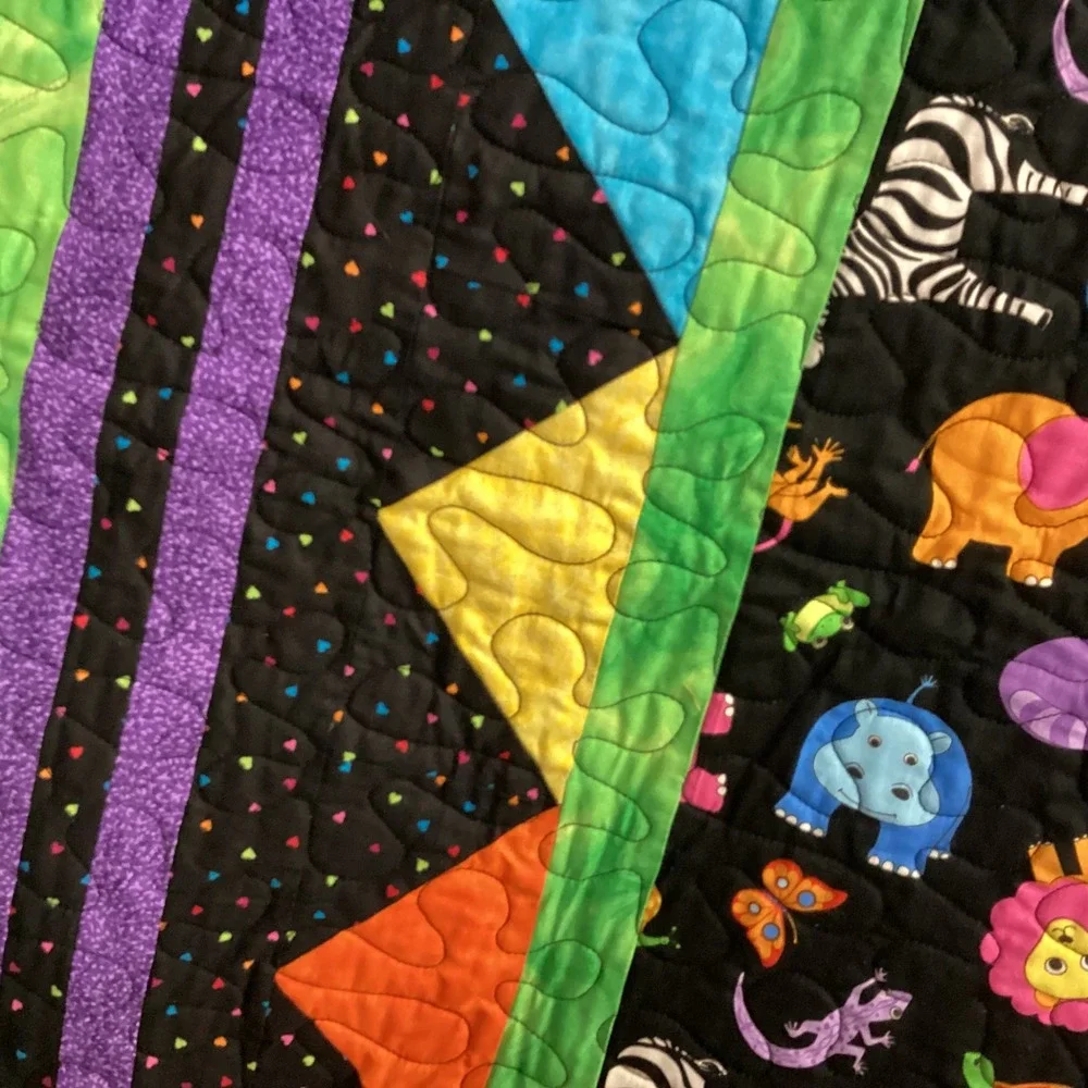 Handmade Baby Quilt Colorful Zoo Animals Kids Toddler Blanket Play Mat 46.5 x 51